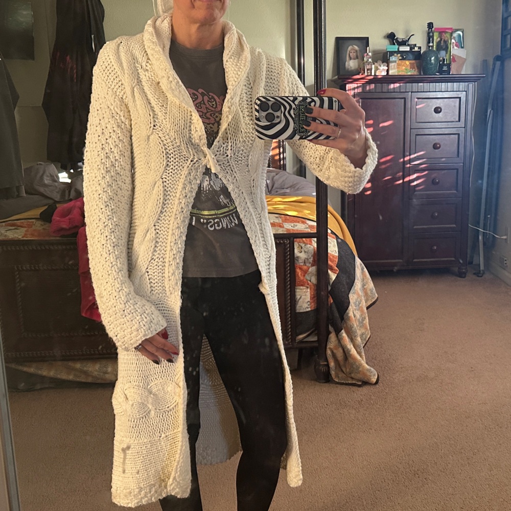 Bebe Off White Cable Knit Cardigan